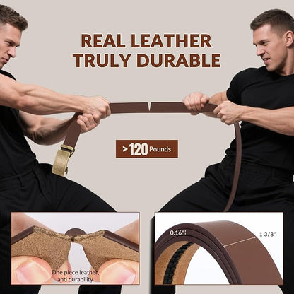 Ratchet Belt Strap, Full Grain Leather Belt Straps for Men without Buckle 1 3/8"- Replacement Strap Only