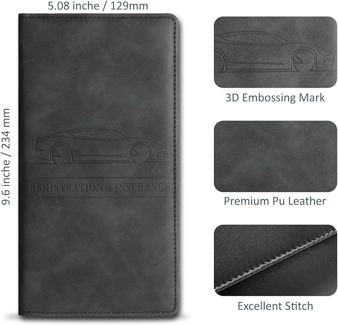 Car Accessories Registration and Insurance Holder,Leather Essential Card Magnetic Shut Vehicle Glove Box Organizer Case for Auto Driver License Document Truck Motorcycle Boat Men Women,Black
