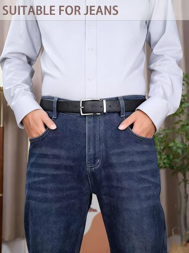 Men's Genuine Leather Dress Belt, 1.38" Wide, Premium Cowhide Business Casual Belt, Classic Design for Work and Formal Wear