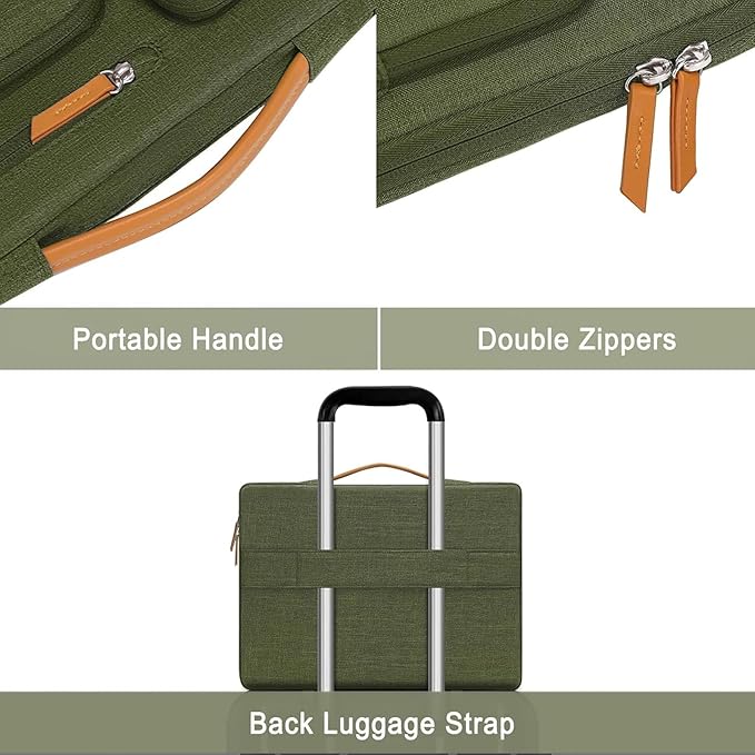 MOSISO 360 Protective Laptop Case 13 inch, 13 inch Laptop Sleeve Compatible with MacBook Air M5 M4 M3 M2 M1 2026-2018/Neo/Pro M2 M1, Side Open Carrying Case with 4 Zipper Pockets&Handle, Olive Green