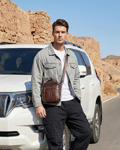 Premium Leather Men's Crossbody -Organized Storage & Durable,Stylish for Daily Carry