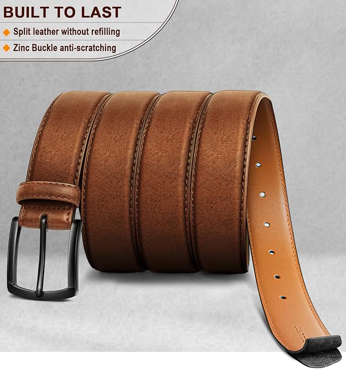 KEMISANT Men Belt 2Pack – Genuine Leather Belt for Men Dress Casual Golf Jeans 1 3/8"