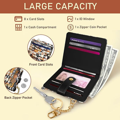 Jogjam Dogs Rfid Women Wallet, Small Slim Thin Credit Card Wallet, PU Leather Bifold Cash Zipper Coin Pocket ID Window for Female Ladies Teen Girls Girly
