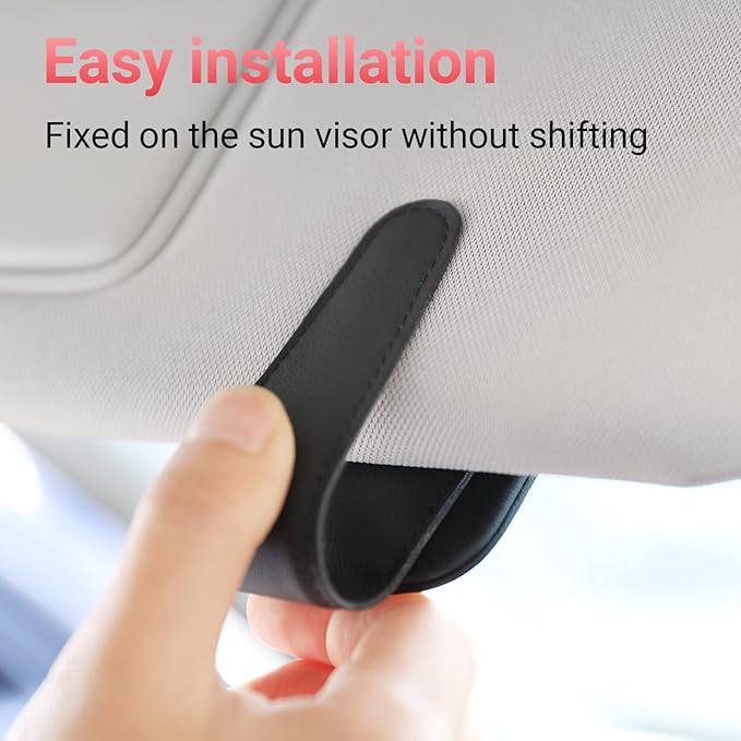 KanSmart Sunglass Holder for Car Visor Sunglasses Clip Magnetic Leather Glasses Eyeglass Holder Interior Car Accessories for Woman Man -2 Packs Black