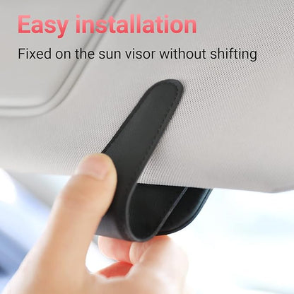 KanSmart Sunglass Holder for Car Sun Visor, Magnetic Sunglasses Clip, Leather Glasses Eyeglass Holder and Ticket Card Clip, Auto Interior Accessories Universal for Car SUV Truck Pickup -Black