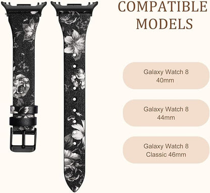 GEAK Slim Leather Band Compatible with Samsung Galaxy Watch 8 40mm 44mm/Watch 8 Classic 46mm, No Gap Adjustable Genuine Leather Replacement Dressy Strap for Samsung Watch 8 Bands Women