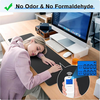 Leather Desk Mat Protector, Mouse Pad, Non-Slip PU Leather Desk Blotter, Suitable for Gamer, Office & Home - 31.5 x 11.8 in, Black
