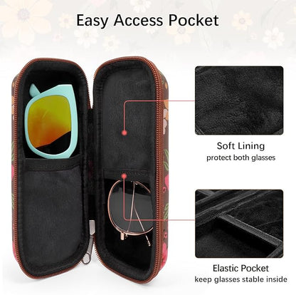Double Eyeglasses Case Hard Shell Dual Sunglasses Organizer with Zipper Closure Travel Eyewear Storage for Vehicle
