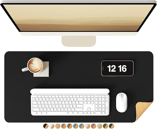 YSAGi Double-Sided Desk Pad, Leather Desk Mat, Eco Cork Desk Pad Protector, Large Mouse Pad for Desk, Waterproof Desk Blotter Pad, Desk Writing Pad for Office Work/Home(23.6"x13.7",Black+Cork)