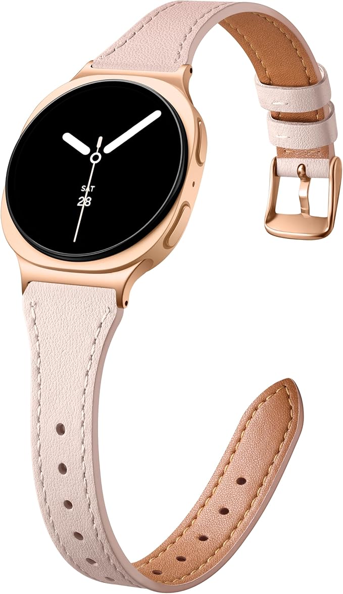 GEAK Slim Leather Band Compatible with Samsung Galaxy Watch 8 40mm 44mm/Watch 8 Classic 46mm, No Gap Adjustable Genuine Leather Replacement Dressy Strap for Samsung Watch 8 Bands Women