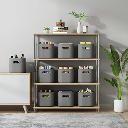 ORGIDOL 6 Pack Grey Storage Bins with Lids Stackable Storage Container for Organizing, Storage Boxes with Handle for Shelves, Cute Organizer Bins for Craft, Snacks, 9.85x6.9x5.7 inch