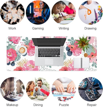 QIYI Large Mouse Pad, Pink Floral Desk Mat for Desktop, Women Girls PU Leather Waterproof Gaming Mousepad, Computer Laptop Desk Accessories Protector Writing Pads for School Office Home 31.5" x 11.8"