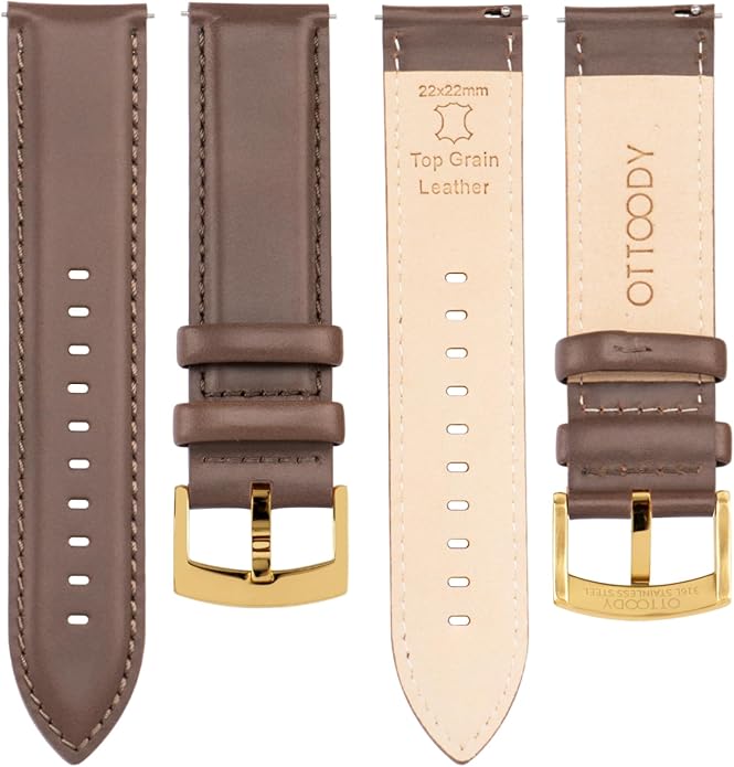 OTTOODY Leather Watch Bands Quick Release, Elegant Top Grain Leather Watch Straps for Men & Women, Choice of Color & Width - 18mm, 19mm, 20mm, 21mm or 22mm Wristbands Bracelet for Watch & Smartwatch