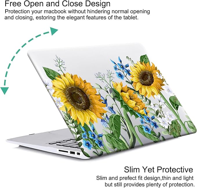 KEROM Compatible with MacBook Pro 13 inch Case 2022-2016 Release M2 M1 A2338 A2289 A2251 A2159 A1989 A1706 with Touch Bar, Plastic Hard Shell Case & Keyboard Cover, Sunflower