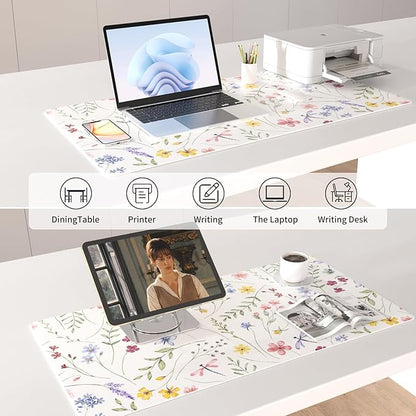 Colorful Star Large Mouse Pad, Floral Waterproof Office Desk Mat, Non-Slip Computer Gaming Mouse Pad, XXL PC Laptop Protector Pads, PU Leather Desk Writing Pads for Office Home, 31.5" x 15.7"