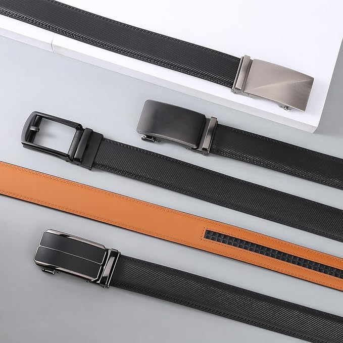 GAEKEAO Mens Belt Leather Micro-Adjust Buckle Ratchet Belts for Men Dress Casual to Formal Trim to Fit with Gift Box (35mm)