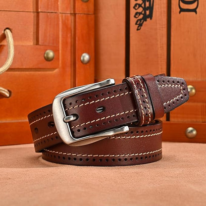 Luxury Full Grain Genuine Leather Belt Men Gift, 1.5" Wide Vintage Real Leather Western Cowboy Men's Belts