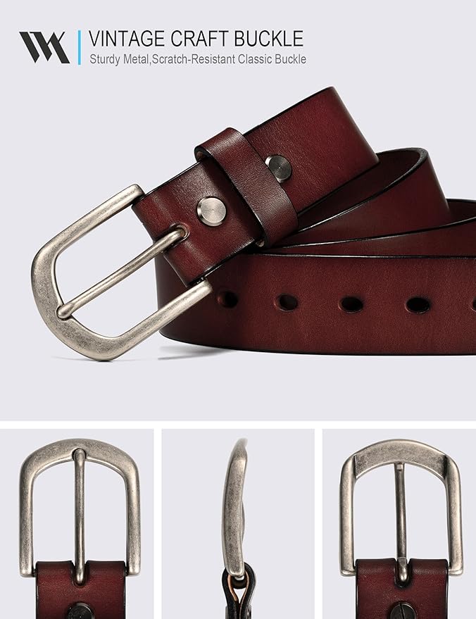 WOLFANT Men's 1.5" Top Full Grain Leather Belt in Gift Box,100% Italian Real Solid Leather