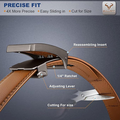 BULLIANT Men Ratchet Belt 2 Pack, Click Sliding Leather Belt Adjustable for Gift Men Dress Casual Jeans 1 3/8,Cut for Fit