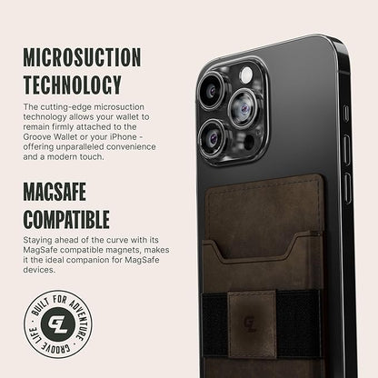 Groove Life Groove Magnetic Thumb Swipe Wallet Black/Brown Leather Go Mens Minimalist Aluminum Credit Card Holder with RFID Blocking, Genuine Leather Attachment