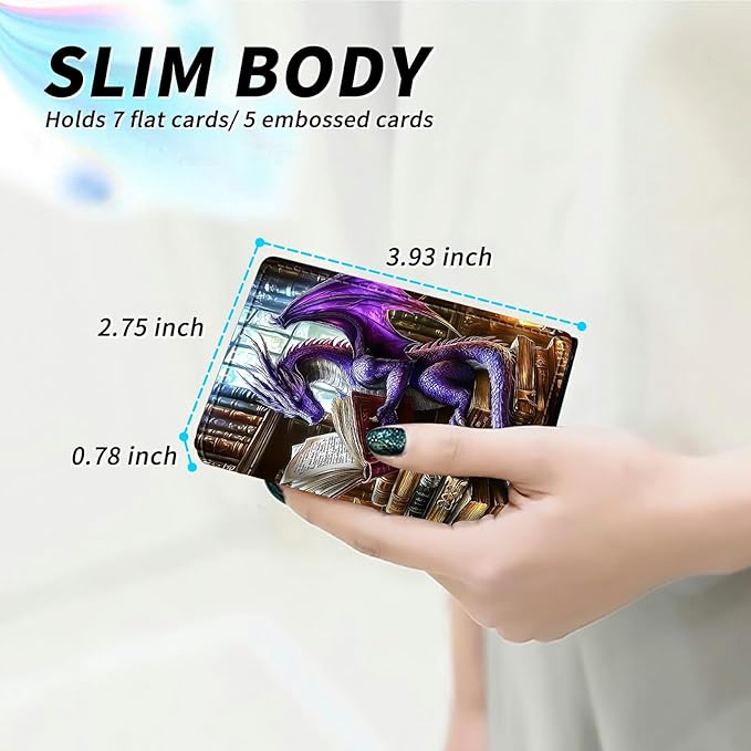 Minimalist Wallet for Men's Card Holders, Pop-Up Card Case Durable Wallets for Women, Leather Automatic Credit Card Holder with Metal Money Clip RFID Blocking Bifold Pocket, Purple Dragon Book