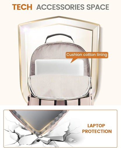LOVEVOOK Laptop Backpack Purse for Women, Work Travel Computer Bags, College School Backpack for Student Girl, Quilted Casual Daypack with USB Port, Fit 15.6 Inch Laptop, Antiquewhite