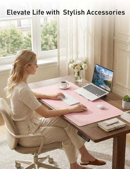 Aothia Faux Leather Desk Mat - Non-Slip PU Leather Desk Blotter, Waterproof Writing Surface, Large Desk Pad for Office & Home (Fairy Pink, 55" x 24")