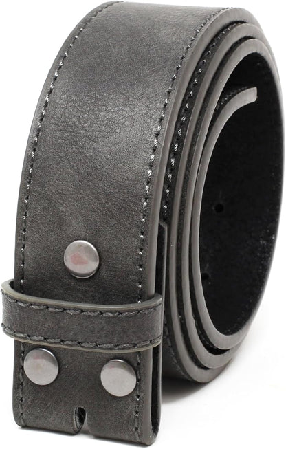 BC Belts Leather Belt Strap with Vintage Distressed Texture 1.5" Wide with Snaps and without Buckle