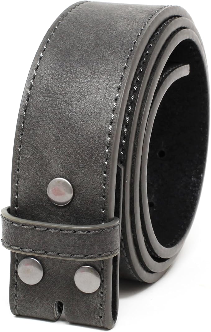 BC Belts Leather Belt Strap with Vintage Distressed Texture 1.5" Wide with Snaps and without Buckle