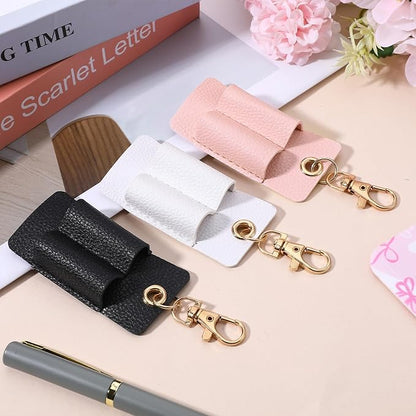 3 Pcs Pen Holder for Lanyard Double Hole Genuine Leather Pen Holder with Keychain Lanyard Attachment Portable Pocket Clip for Nurses Couriers Clerks (Black White Pink)