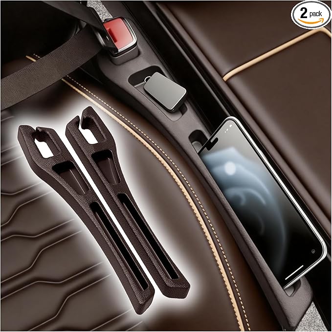 Junecarp 2PCS 2-in-1 Car Seat Gap Filler Organizer with Storage Slots,No Drop Car Gap Seat Filler for Storing Items,Universal in Between Cars Seats Catcher Cars Interior Accessories (Brown)