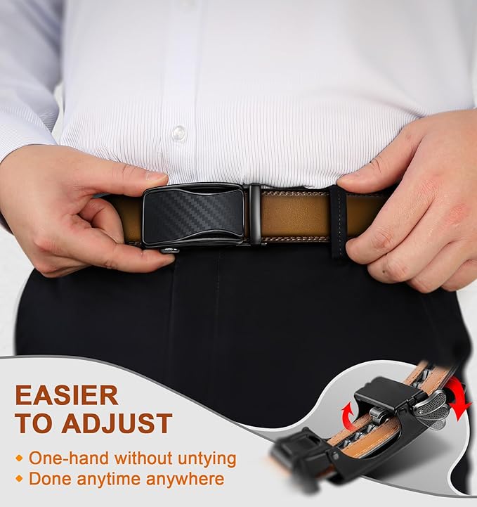 BULLIANT Mens Ratchet Belt,Leather Adjustable Slide Belt For Gift Mens Dress Casual 1 3/8",Size Adjustable