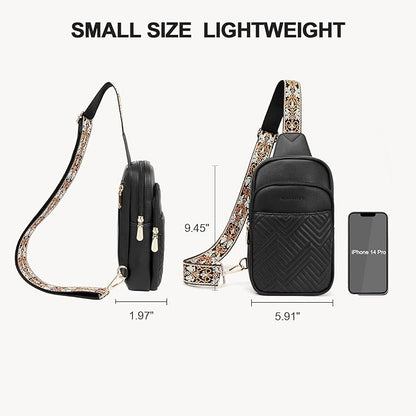 BOSTANTEN Sling Bag Quilted Crossbody Bags for Women Cross Body Purse Leather Fanny Pack with Adjustable Guitar Strap
