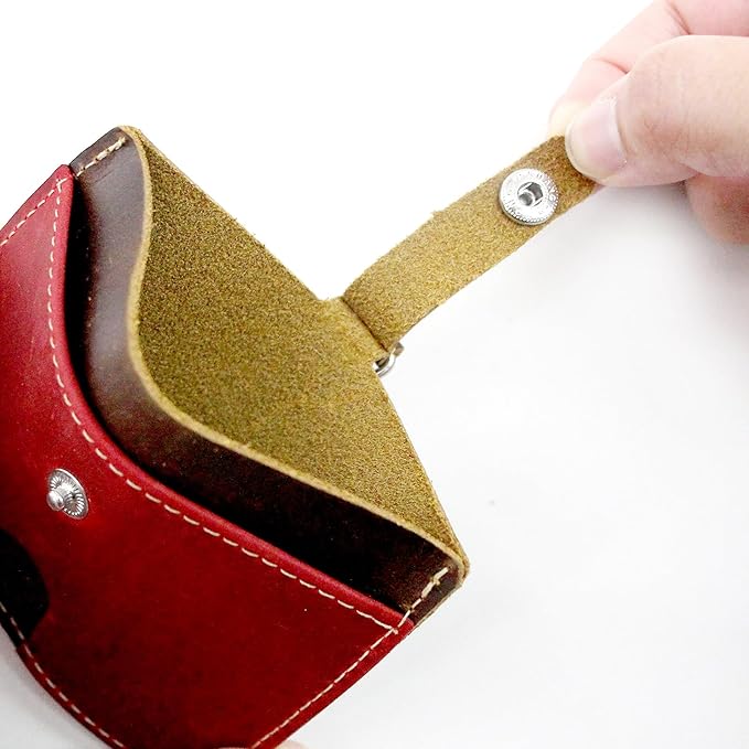 Badge Holder: Boshiho Cowhide Leather ID Badge Card Holder with 19" Neck Lanyard, Horizontal Style (Red)