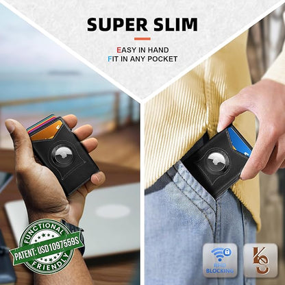 KEMISANT Airtag Wallet Men Gift,Mens Slim Front Pocket Wallet Money Clip Standard or Apple Airtag Use 3.8"×2.8"×0.9"