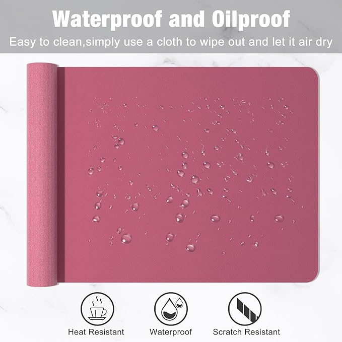 Hsurbtra Desk Pad, 30" x 14" PU Leather Desk Mat, XL Extended Mouse Pad, Waterproof Desktop Blotter Protector, Non-Slip Ultra Thin Large Laptop Keyboard Writing Mat for Office Home, Deep Red