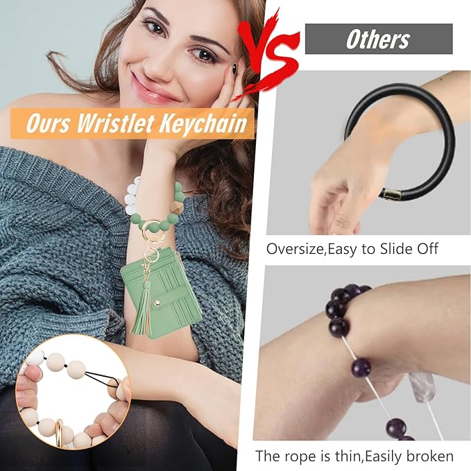 KNGITRYI Wallet Keychain Wristlet for Women,Slim RFID Credit Card Holder Purse Tassel Keychain Bangle Key Ring for Men Women