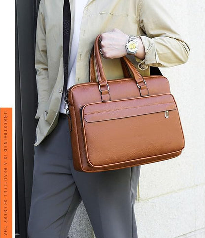 Men's Leather Laptop Bag 15 IN, Water-Resistant Briefcase Messenger Bag for Work, Business, Shoulder Crossbody Office Satchel