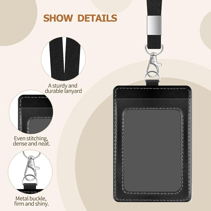 PU Leather ID Badge Holder Extra Thick ID Card Name Badge Holder with 1 Clear ID Window 1 Credit Card Slot for Office Staffs, Teachers/Students, Workers, Cruise Cards, Bus/Metro Cards (1 Pack Black)