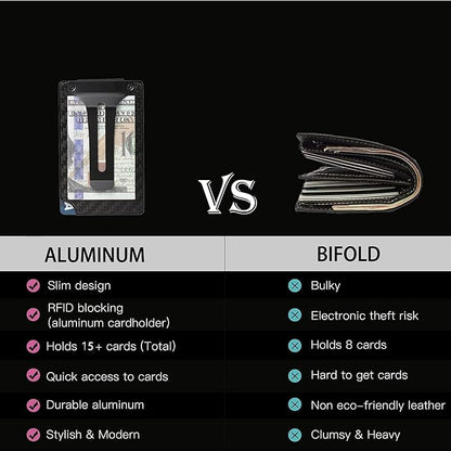 Slim Wallet for Men,RFID Blocking Minimalist Metal Wallet, Money Clip/Cash Holder, Front Pocket Aluminum Credit Card Holder, Ideal Gift for Men,Carbon Fiber