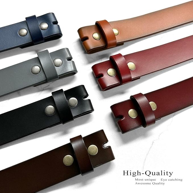 Men's Replacement Belt Strap 100% Genuine Leather Plain Casual Belt Strap with Snaps 1-1/2"(38mm) Wide