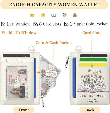 Hancynir Book Lover Floral Flower Slim Wallet Women Credit Card Holder Cute RFID Blocking Small Card Wallets Mini Front Pocket PU Leather Thin Travel Zipper Coin Cash Ladies Female Wallet Gifts