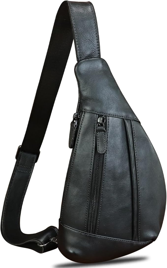 Genuine Leather Sling Bag for Men and Women Vintage Real Leather Crossbody Chest Bags Backpack Purse for Travel Hiking