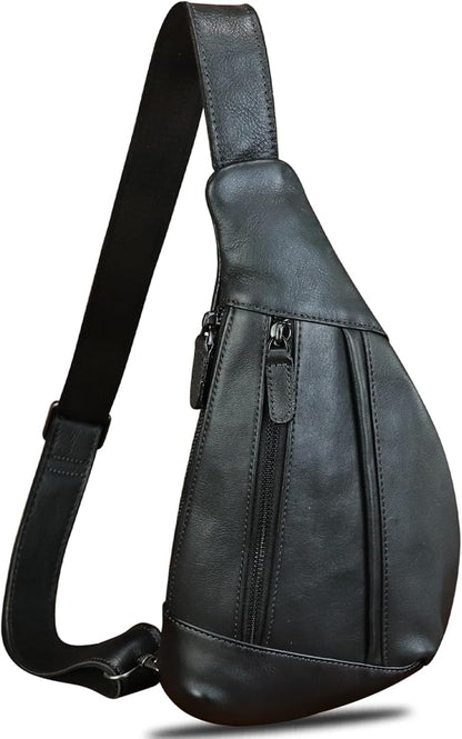 Genuine Leather Sling Bag for Men and Women Vintage Real Leather Crossbody Chest Bags Backpack Purse for Travel Hiking