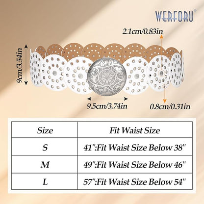 WERFORU Women Vintage Leather Belt Western Disc Waist Belts Ladies Western Belt Boho Belt for Dress Jean-
