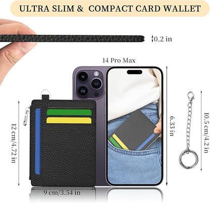 Hancynir Black Minimalist Small Wallet Women Credit Card Holder, Slim RFID Blocking Keychain Card Wallets, Mini Front Pocket PU Leather Thin Travel Zipper Coin Cash Ladies Wallet Organizer Gifts