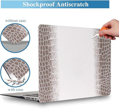 KEROM Compatible with Crocodile MacBook Pro 13 Inch Case 2026 2022-2016 M2 M1 A2338 A2289 A2251 A2159 A1989 A1706 A1708, Textured Aligator Skin Snakeskin PU Leather Case & Keyboard Cover, Brown White