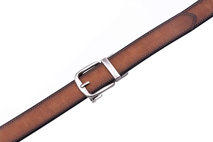 Fabio Valenti Men's Genuine Leather Ratchet Dress Belt with Automatic Buckle, Adjustiable Sizes, Handmade, All leather Strap