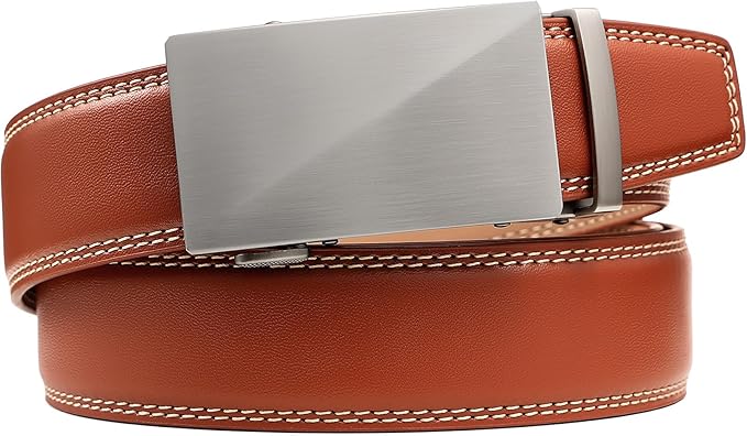 Founders & C Men's Ratchet Belt 1 3/8",Leather Dress Belt Adjustable with Click Sliding Buckle Trim to Exact Fit