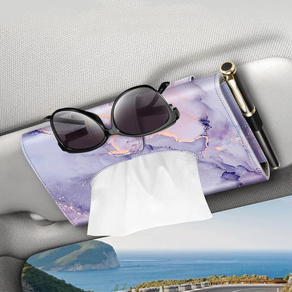 CaseBot Car Visor Tissue Holder, Sun Visor Napkin Holder, Mask Holder, PU Leather Backseat Tissue Box for Truck SUV, Lilac Marble